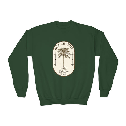 Beach Boy Youth Crewneck Sweatshirt — Palm Tree Surf Vintage Graphic