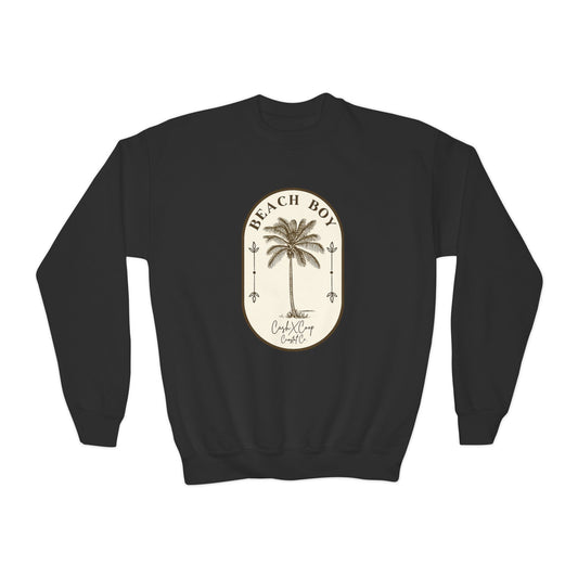 Beach Boy Youth Crewneck Sweatshirt — Palm Tree Surf Vintage Graphic